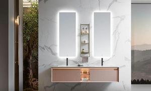 Meubles de salle de bain modernes personnalisés Bisini, vert, <span class=keywords><strong>avec</strong></span> miroir mural, armoire flottante et lavabo intégré - Product Image 4