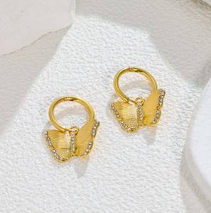 1 Par de Pendientes de Aro de Mariposa con Circones Dorados para Mujer, Diseño 3D Texturizado con Circones, Modernos, Versátiles, para el Día a Día, Reuniones o Eventos Casuales - Product Image 2