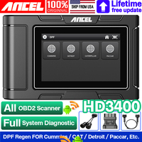 Escáner OBD2 de Alta Resistencia ANCEL HD3400, Regeneración DPF para Camiones Comerciales, Diagnóstico de Motor, ABS y Transmisión con Adaptadores de 6/9/16 Pines