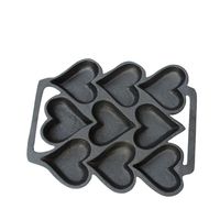 Moule de cuisson en fonte à 9 cavités en forme de cœur, sans PFAS, pré-assaisonné, pour muffins et œufs, compatible four, induction, feu de camp, LFGB, OEM personnalisé