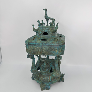 Squisito antico bruciatore di incenso in bronzo cinese antico quattro draghi quattro fenici pratici oggetti artistici in metallo periodo di guerra - Product Image 5