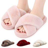 Pantoufles fourrées personnalisées OEM pour femmes, à bout ouvert, avec logo, semelle antidérapante en TPR, chaudes, pour intérieur et extérieur, idéales pour les séjours à domicile