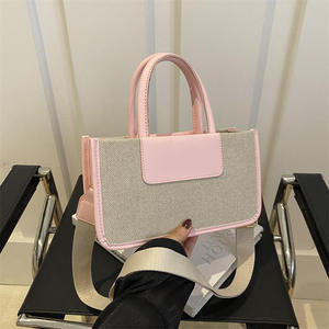 Bolso Tote de Lona Negro y Beige con Cierre de Solapa, Correa de Hombro Única, Estilo Minimalista, Uso Diario, Todas las Temporadas - Product Image 5