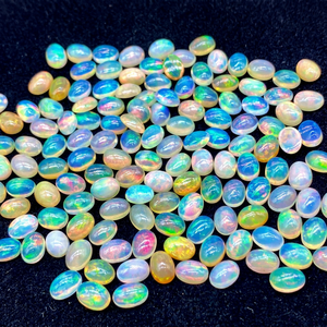 Opale d'Éthiopie naturelle, cabochon ovale, lot de 12x10 mm, teintes blanc, bleu feu, vert, jaune, certifiée par un tiers, polie, pour bijoux - Product Image 1