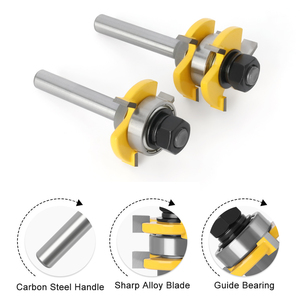 Tige de 6mm/6.35mm/<span class=keywords><strong>8mm</strong></span>, 2 pièces, <span class=keywords><strong>languette</strong></span> et <span class=keywords><strong>rainure</strong></span>, Joint en T, assemblage de mèche de toupie pour panneau de plancher, outil de travail du bois, fraises - Product Image 3