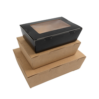 Boîte alimentaire personnalisée en papier kraft brun écologique, résistante à la graisse, avec fenêtre PET et revêtement UV, emballage jetable à emporter pour nouilles et salades