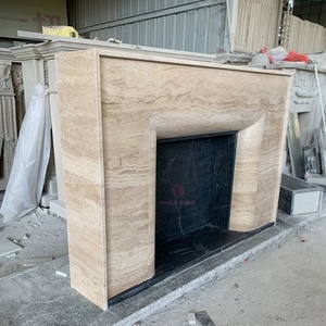 <span class=keywords><strong>Chimenea</strong></span> rústica travertino beige de <span class=keywords><strong>piedra</strong></span> natural Chimeneas de lujo envejecidas Diseño moderno con cristales expuestos - Product Image 1