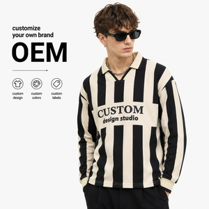 Chemises Polo Rayées Personnalisées à Manches Longues pour Hommes – Hauts Décontractés en Maille avec <span class=keywords><strong>Col</strong></span> Rabattu Boutonné - Product Image 1