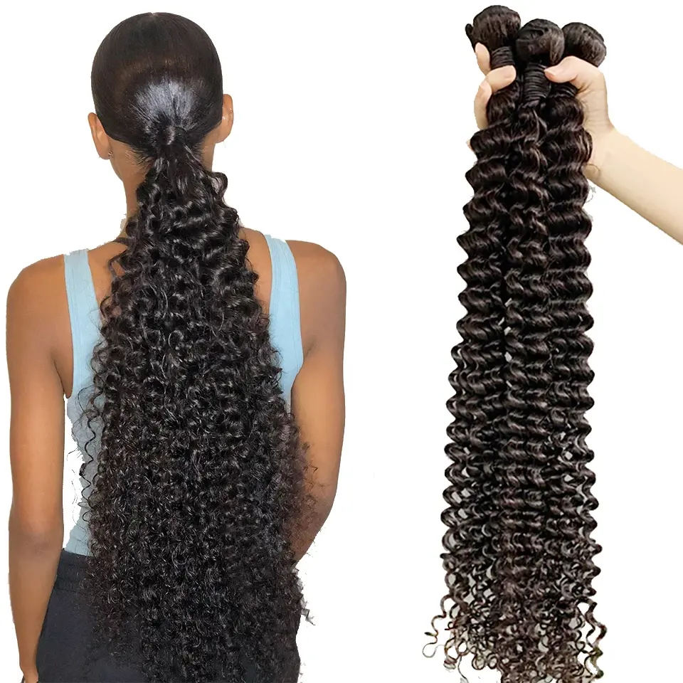 Extensões de cabelo humano ondulado brasileiro, extensões de cabelo humano 100% sem processado brasileiro