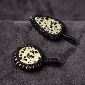 Colgantes de Ágata con Forma de Planta, Diseño Dalmatín Mixto, Cabujón Envolvente, Plata Clásica, Unisex, Uso Diario - Product Image 3