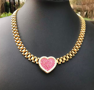 Collar de Moda Personalizado con Cadena de Eslabones Tipo Nugget de Acero Inoxidable, con Colgante de Corazón con Circonita y Piedra de Nacimiento de 12 Meses - Product Image 5