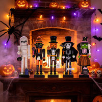 Figurines d'Halloween en bois : Casse-noisette, momie, chat noir, citrouille, squelette, sorcière – Décoration de bureau et de table pour fête d'Halloween