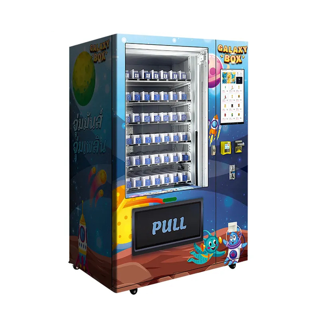 Factory Wholesale Push Aisle Blind Box Vending Machine with Elevator Touch for POP Mart QR Code Coin Payment System
