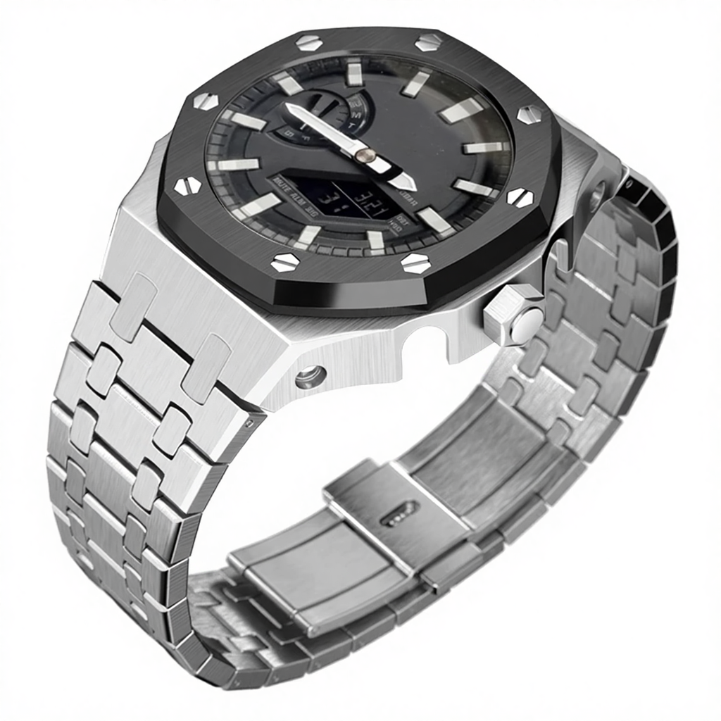 Bracelet argenté + lunette noire