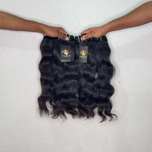 Cabello humano virgen indio ondulado de templo, cabello indio virgen crudo con cutícula alineada, cabello indio rizado y ondulado en extensiones de cabello humano. - Product Image 2
