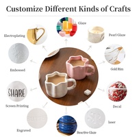Tasse en céramique en forme d'étoile avec anse ondulée, rose pastel et blanc crème, pour café et thé, esthétique nordique, logo personnalisé, vente en gros usine