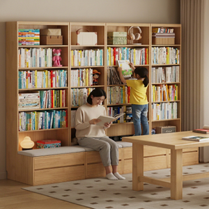 Librería moderna de madera con múltiples estantes y cajones de almacenamiento para el hogar, la oficina y la sala de estar. - Product Image 2