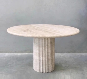 Vòng Trắng travertine bàn ăn 6-8 người đá quốc tế đá cẩm thạch bảng rãnh gạch đứng để hỗ trợ cho bán - Product Image 2