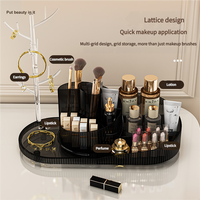 Organisateur de Maquillage en Plastique Rotatif à 360 Degrés, Grande Capacité, Boîte de Rangement Cosmétique Multifonctionnelle pour Bureau, Pinceaux, Boucles d'Oreilles et Bijoux