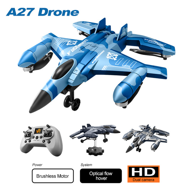 A27 Brushless RC Fighter Jet Drone 1080P Dual Camera Optical Flow Hovering Foldable Quadcopter for Outdoor Aerial Photography