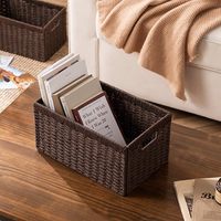 UBBCARE Lot de 3 paniers de rangement en corde de papier 13.4L8.3H7.1, tressés, pliables, rectangulaires, avec poignées, noirs, pour salle de bain