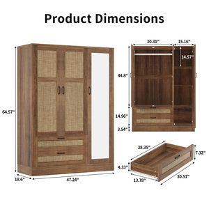 Armario moderno de madera SENYU con puerta con espejo y 2 cajones para almacenamiento en el dormitorio - Product Image 3