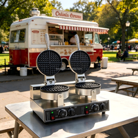 Gaufrier professionnel à double tête rotative pour gaufres belges - Équipement pour café de petite entreprise et chariot de petit-déjeuner mobile