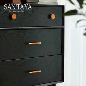 Gagang Kabinet Dapur Santaya dari Kuningan dan Kulit, Kenop Laci Lemari Kamar Tidur, Gagang Furnitur - Product Image 5