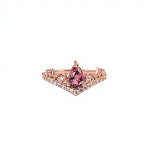 Tourmaline rose naturelle en forme de poire, argent sterling 925, or massif, pierre précieuse de luxe, bijoux fins pour mariage et fiançailles, OEM ODM, vente en gros - Product Image 1