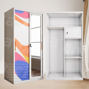 Armoire moderne en acier imprimé à 2 portes coulissantes pour chambre et salon avec motif floral, taille personnalisable - Product Image 3