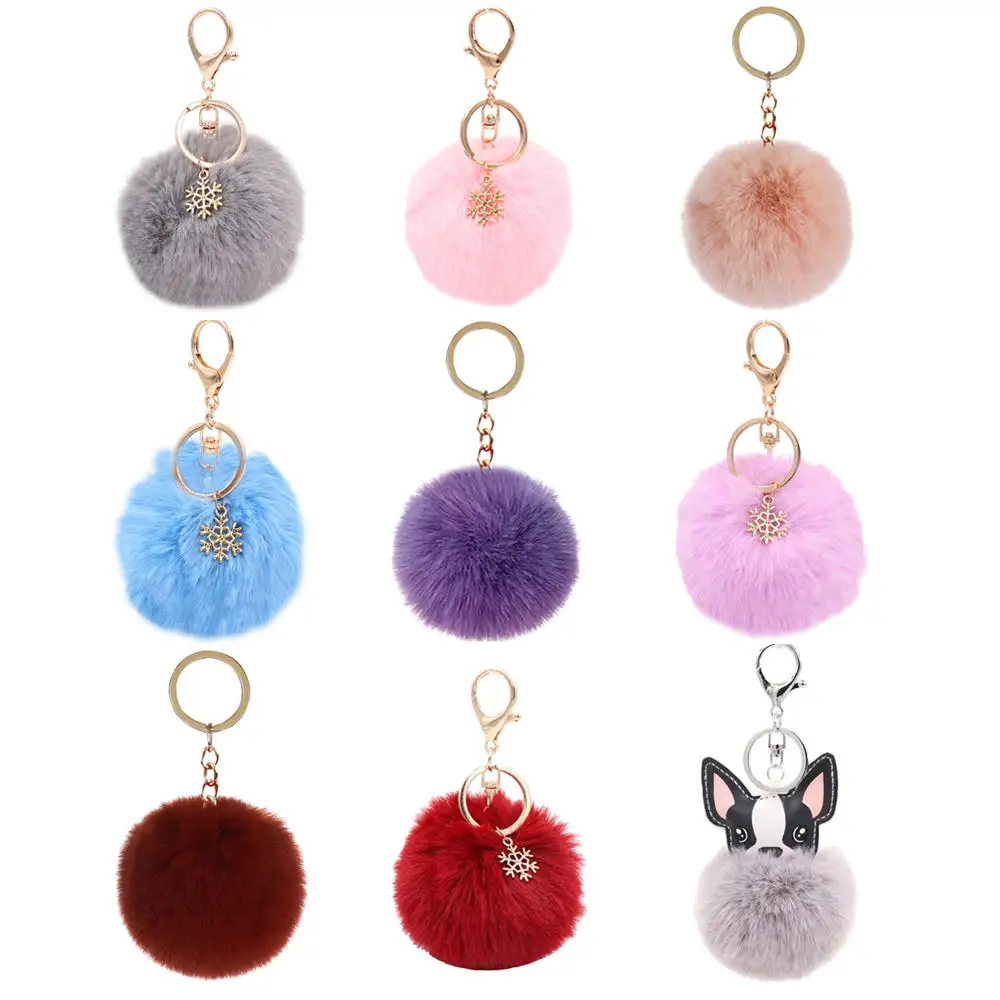 Pom Bont Bal Sleutelhangers Pompom Puff Hart Met Ballen Bulk Faux Pluizige Pluisjes Furball Echte Poms Regenboog Puffballs Sleutelhanger