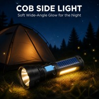 Lampe torche LED à longue portée alimentée par énergie solaire avec lumière de travail COB, lanterne d'urgence extérieure, longue autonomie, torche de camping et de pêche