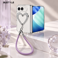 Coque de téléphone antichoc transparente avec support cœur pailleté et dragonne détachable pour iPhone 18 Duo – Housse de protection pliable