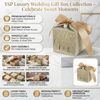 Boîte à dragées de luxe personnalisée avec paillettes dorées, perles et ruban, emballage élégant pour bonbons de mariage et cadeaux de fête