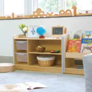 Muebles de madera para guardería, Montessori gabinete de almacenamiento de juguetes, organizador de exhibición preescolar, gabinete de juguetes de madera para niños