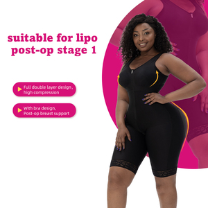 Wholesale <strong>Manufacturer</strong> Compression Zip Zipper Front Women Stage 1 Full Body Faja Bodysuit <strong>Shapewear</strong> With Cups Bra for Women - Product Image 2