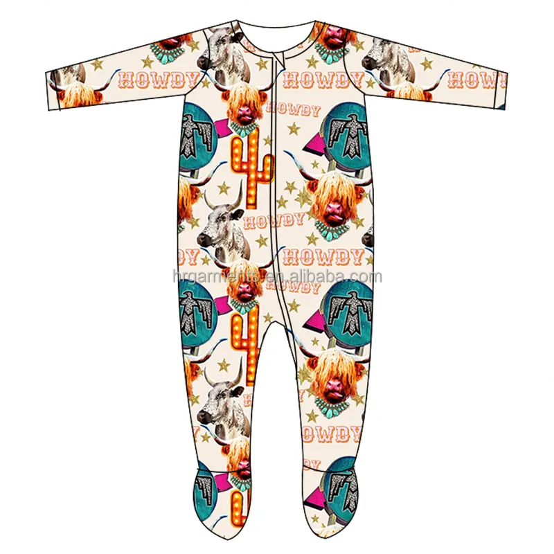 Baby Footed Pajamas Western Howdy Print Unisex Boys Girls Super Soft Bodysuit Kids Sleep Suit Wear