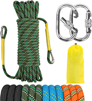 Corde d'escalade statique avec 2 crochets en acier, corde de rappel pour l'extérieur, corde de sécurité pour la randonnée et l'évacuation