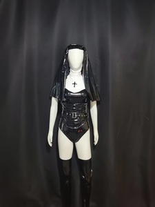 魅惑的な高級カスタムメイド黒修道女コスプレバーゴーゴー衣装パーティーガールパフォーマンスコスチュームステージダンス女性用大人100% - Product Image 3