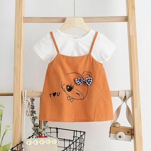 Vestido de Verano para Niña, Diseño de Princesa, Color Verde y Naranja, Antiencogimiento, con Estampado Adorable, Nuevo, al Mejor Precio - Product Image 1