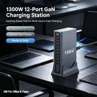 Pengisi Daya Digital Universal 12 Port Desktop QC3.0 140W 1300W GaN PD untuk Laptop, Ponsel, dengan Colokan EU, USA, AU, UK