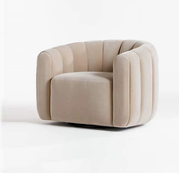 Fauteuil de loisirs moderne en polaire avec dossier en forme d'échelle, pieds en bois massif et rembourrage en éponge haute densité pour chambre et salon