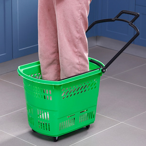 Supermarket Large Plastic <strong>Shopping</strong> <strong>Trolley</strong> &amp; Cart with Four Wheels &amp; Pull Rod Thickened Handheld <strong>Shopping</strong> Basket - Product Image 4