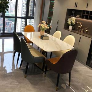 ชุดโต๊ะอาหารหรูหราน้ำหนักเบาแบบนอร์ดิกออกแบบได้เองเก้าอี้รับประทานอาหารหนังแท้สำหรับโรงแรม - Product Image 6