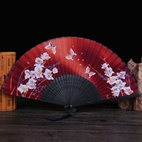 Éventail pliant en bambou style chinois et japonais, série Magnolia, en soie peinte écologique, pour la danse et la décoration
