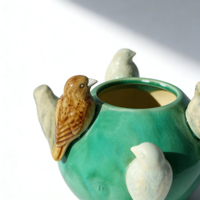 Vase en céramique émaillée Art Déco turquoise de luxe, motif oiseau 3D, fait main, léger, écologique, porte-fleurs pour table à manger