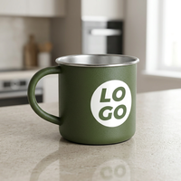 Tazas de Café de Acero Inoxidable para Acampar al Aire Libre, de 400 ml, de Pared Simple, con Recubrimiento en Polvo, con Logotipo Personalizado Impreso, con Asa, Venta al Por Mayor