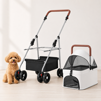 Poussette pliable 2-en-1 pour animaux de compagnie avec panier de transport détachable, guidon réglable, roues silencieuses, pour chiens et chats, vente en gros OEM