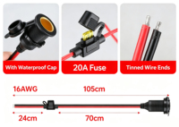 Câble d'extension pour prise allume-cigare de voiture 12V 24V 1M avec couvercle étanche et fusible intégré, fil de cuivre 16AWG