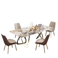 Ensemble de table à manger contemporaine haut de gamme, plateau en pierre brillante extensible avec 6 chaises, mobilier moderne pour la maison, Fujian DT CC 1124